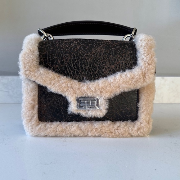 NWT | The Kooples | Leather Shearling-Trim Emily Cross-Body Bag - Picture 5 of 10
